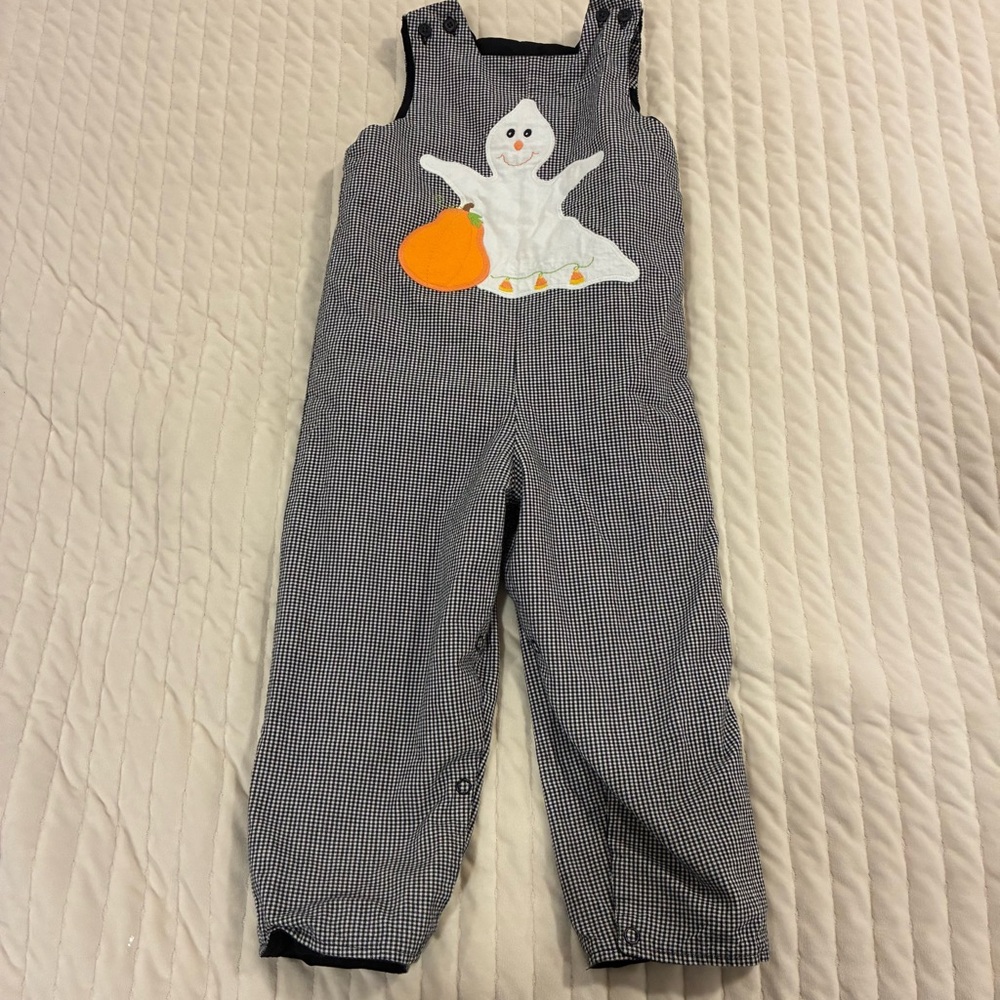 The Bailey Boys Vintage Reversible Romper Halloween Gingham Ghost 3t Frog